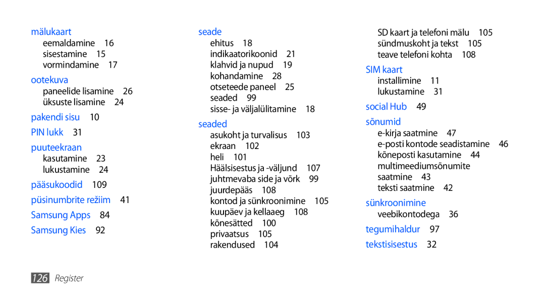 Samsung GT-I5510XKASEB manual 102, 107, 108, 100, SD kaart ja telefoni mälu , Teave telefoni kohta , Multimeediumsõnumite 